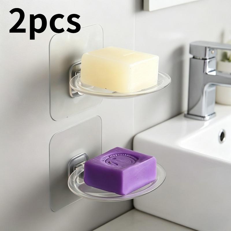 1/2 Pack Transparent Punch-Free Wall Soap Holder Draining Soap Tray Practical Bathroom Kitchen Gadget
