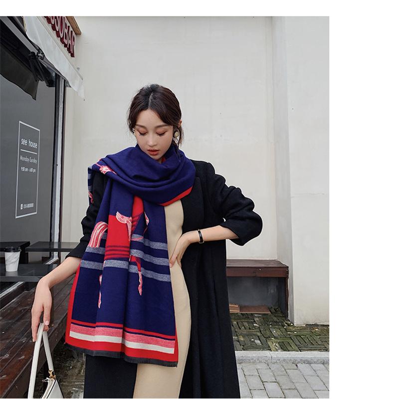 Толстый теплый зимний шарф, роскошный дизайн, принт лошади, женский кашемировый шаль из пашмины, женские шарфы с запахом, женский платок, одеяло, пончо