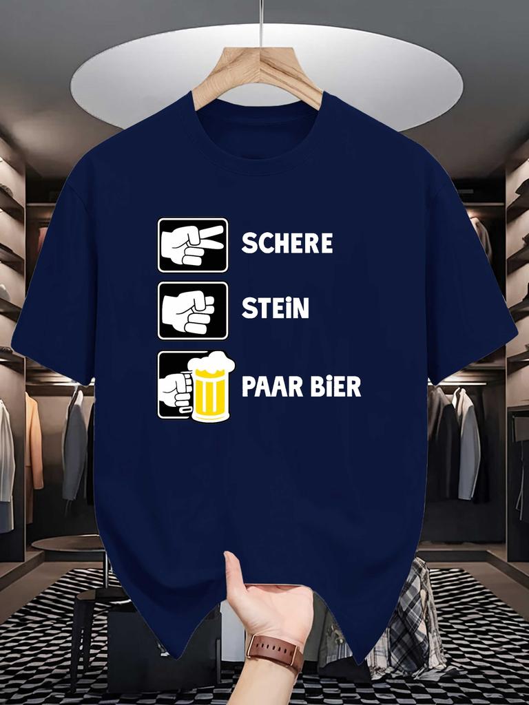 GerUnisex Bar Humor Schere Stein Paar Bier Print Unisexs Crew Neck T Shirt Hand Symbol Beer Cup Graphic Short Sleeve Cotton Street Tee