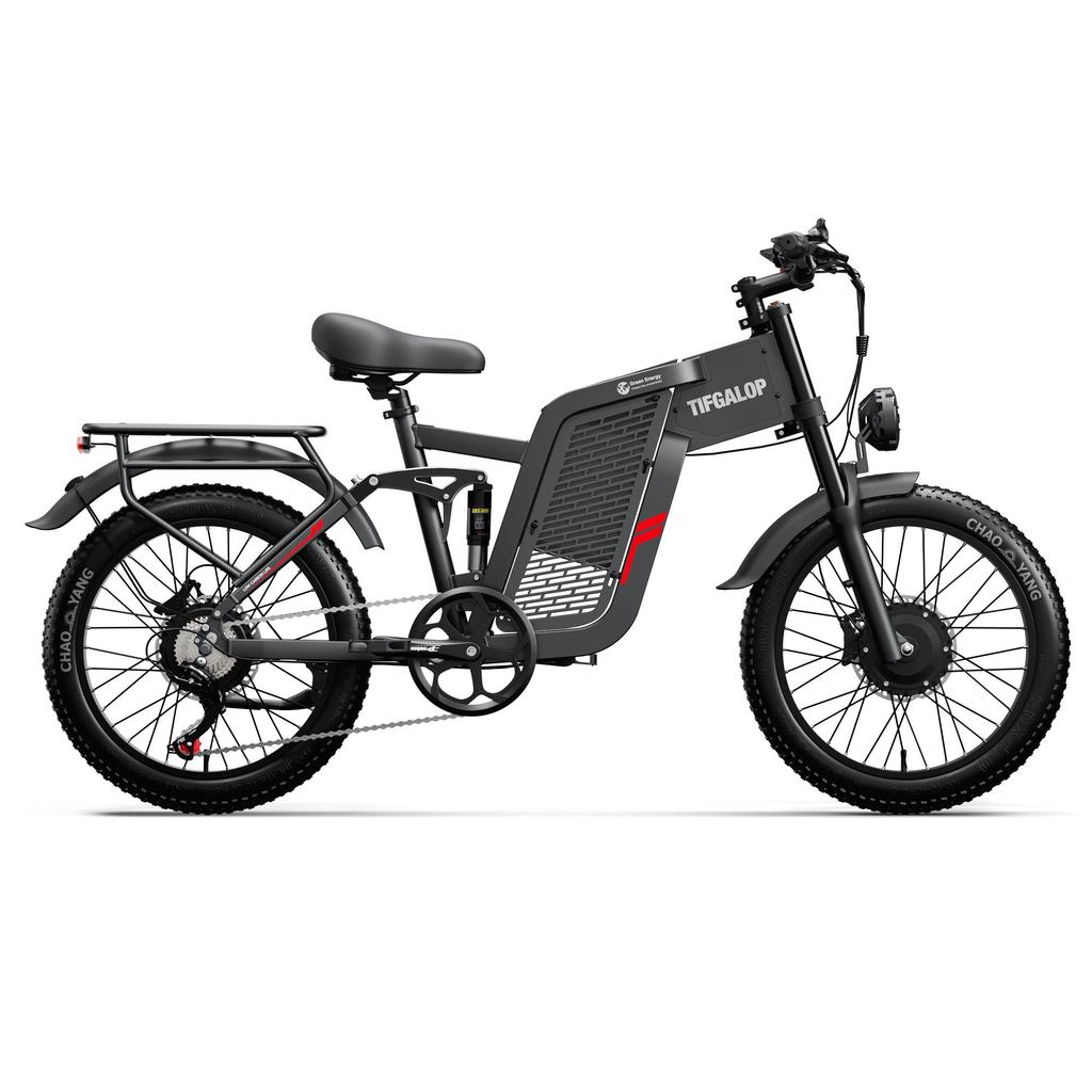 TIFGALOP Adult Electric Bicycle, 2000W Powerful Dual Motor, 52V 24Ah Lithium-ion Battery, 45-90 Km Range, 20-inch Wide Tires