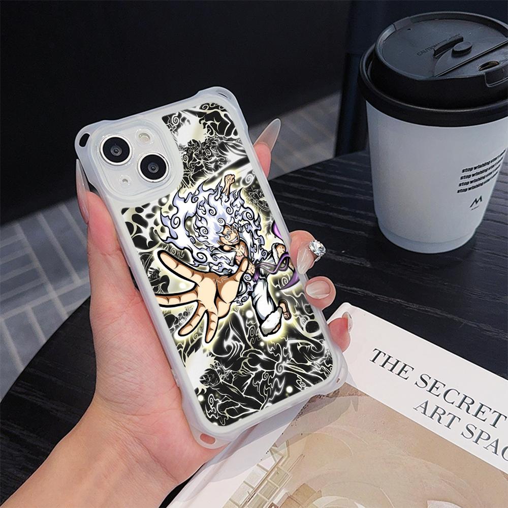 Мягкие чехлы для телефонов Ae92 One Piece Luffy Gear 5 для iPhone 16 15 14 13 12 11 Pro Max 7 8 Plus XR XS с ремешком на запястье, защитным шнурком для углов, задняя крышка