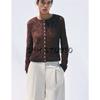 Summer New Product Women's Clothes French Single Row Multi-Buckle round Neck Long Sleeves Jacquard Mesh Knitting Outwear 9598065