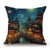 Starry Starry Night Modern Art Oil Painting City Town Under The Moon Light Home Decoration Art Pillow Case Sofa Cushion Cover