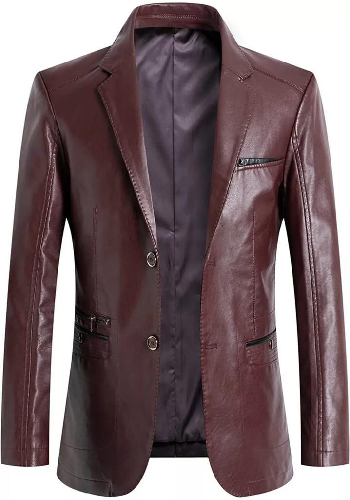 AL KHALID Real Soft Men Brown Leather Blazer Pure Lambskin Soft TWO BUTTON Coat