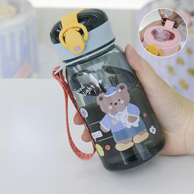 Детская чашка для воды с соломой, мультяшные герметичные бутылки для воды, уличная портативная бутылка для напитков, детская милая чашка