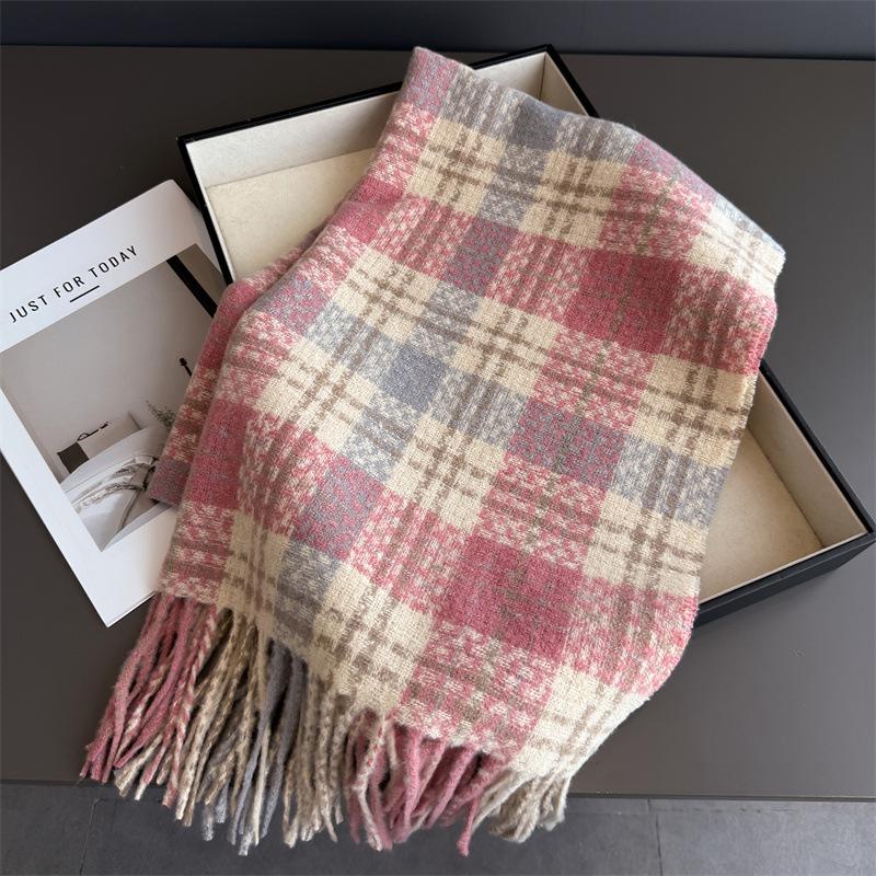 Korean Style Plaid Women's Winter Scarf Imitation Cashmere Warm Shawls Wraps Thicked Pashmina Female Blanket Scarves