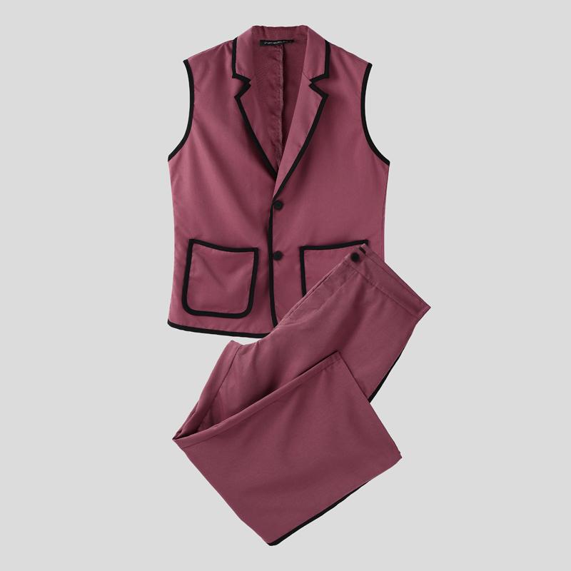 INCERUN Мужской стеганый безрукавный жилет на пуговицах и комплекты длинных прямых брюк