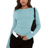 Women's Fashion Solid Colour Round Neck Long Sleeve T-Shirt Top