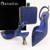 Queena Yan 2025 Italian Design Rhinestone Luxury Navy Blue Pointed Toe Shoe & Bag Set Women High Heels for Parties High Quality