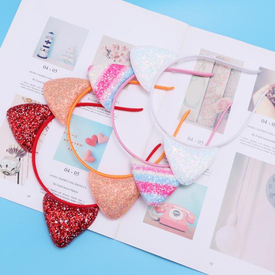 Повязка на голову для девочек с блестками, нескользящая тонкая гибкая прочная прическа, украшение ярких цветов, повязка для волос принцессы с кошачьими ушками, аксессуары для волос