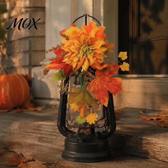 Thanksgiving Door Decor Artificial Maple Leaf Decoration, Autumn Decoration with Leaves Faux Dahlia, Exquisite Floral Rustic Hanging Ornament