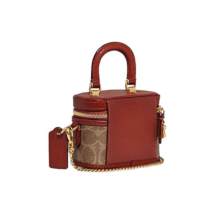 Coach Сумка на цепочке Trail 12 Classic Monogram с молнией, из кожи и покрытого канваса, женская, коричнево-желто-ржавая CE768-B4NQ4