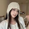 Summer Ethnic Style Knitted Hat with Hollow Pearl Tassel Pendant - Retro Face-Showing Design for Women