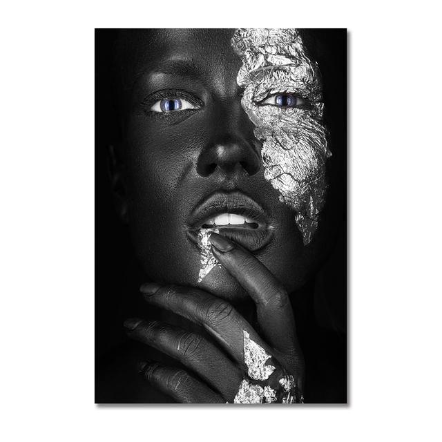 Scandinavian Poster African Art Black and Gold Female Oil Painting Interior Decoration Cuadros Modern Wall