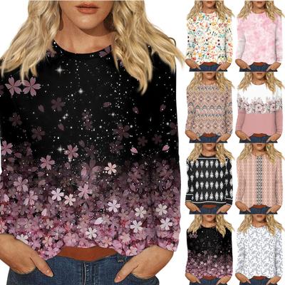 Женский повседневный топ с длинным рукавом и принтом, с круглым вырезом