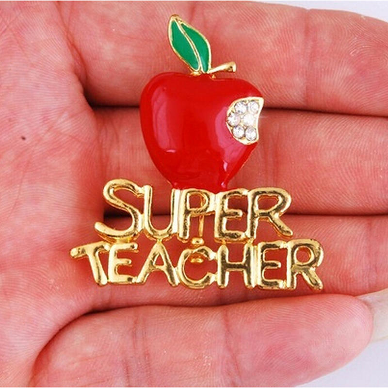 New Red Super Teacher Xmas Gift Unisex With Crystal Brooch Pin Show Your Love KTJ
