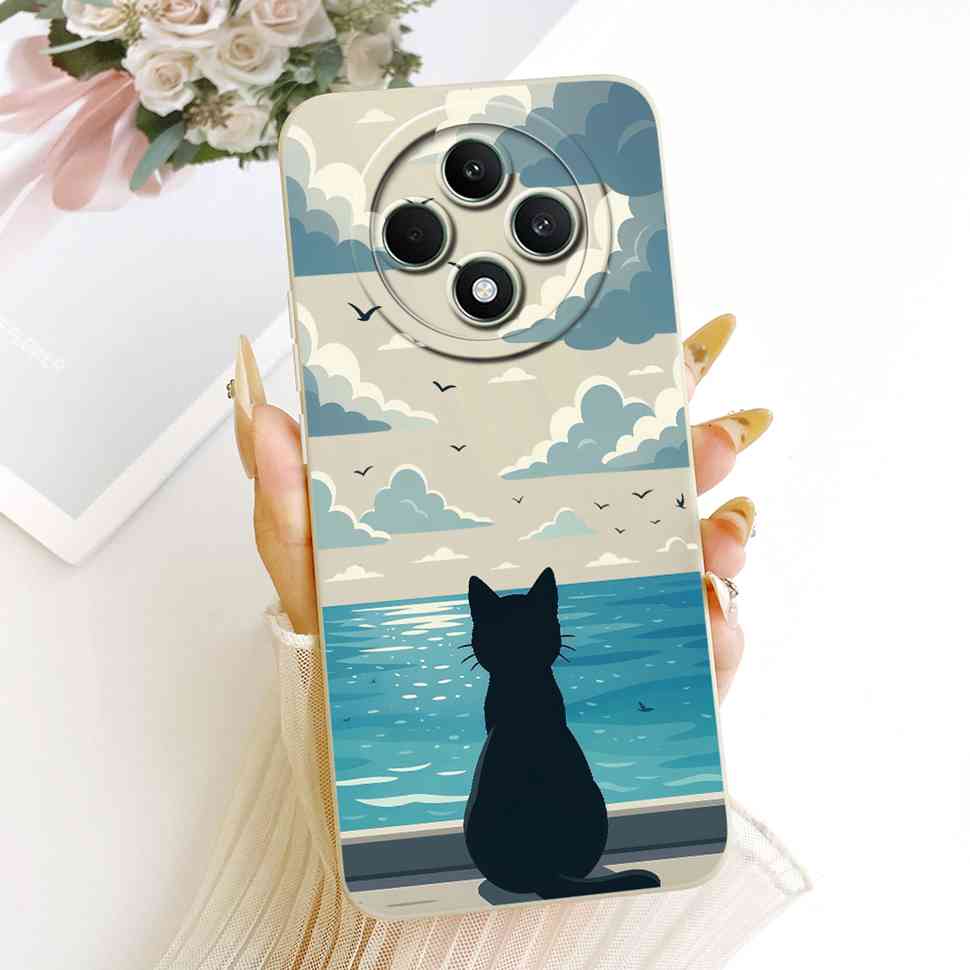Чехол для OPPO Reno 12F 5G Прозрачный Милый Кот OPPO Reno12 F Reno12F Reno 12 F 5G CPH2637 Ударопрочный Мягкий Чехол для Телефона Полная Защита