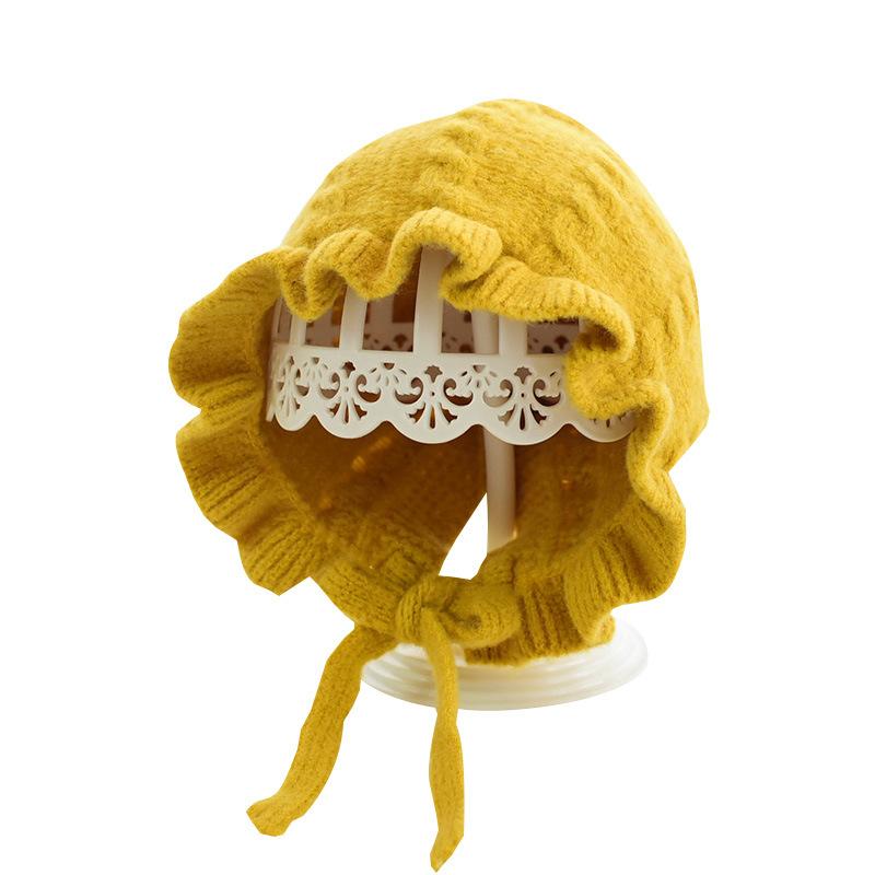Шапка для младенцев, зимняя шапка с капюшоном для девочек, осенне-зимняя теплая шерстяная шапка с защитой от ушей, кружевная вязаная шапка для девочек 0-2 года