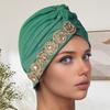 Women Headscarf Elastic Head Circumference Twisted Design Turban Hat with Rhinestones Decor Hair Accessories