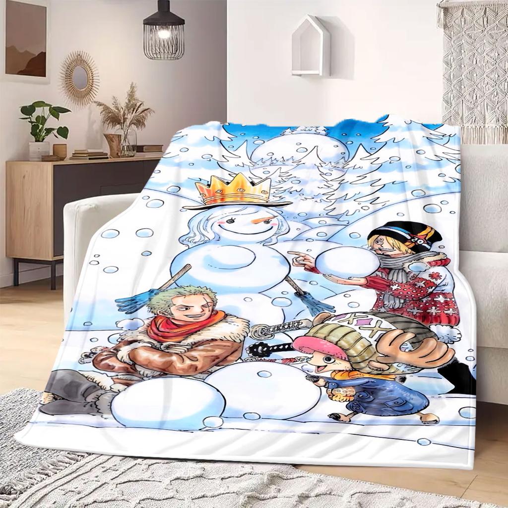 OnePiece Cartoon Print Flannel Blanket for Bedrooms Chairs Picnics Travel Sofas Beds Home Decor Gift