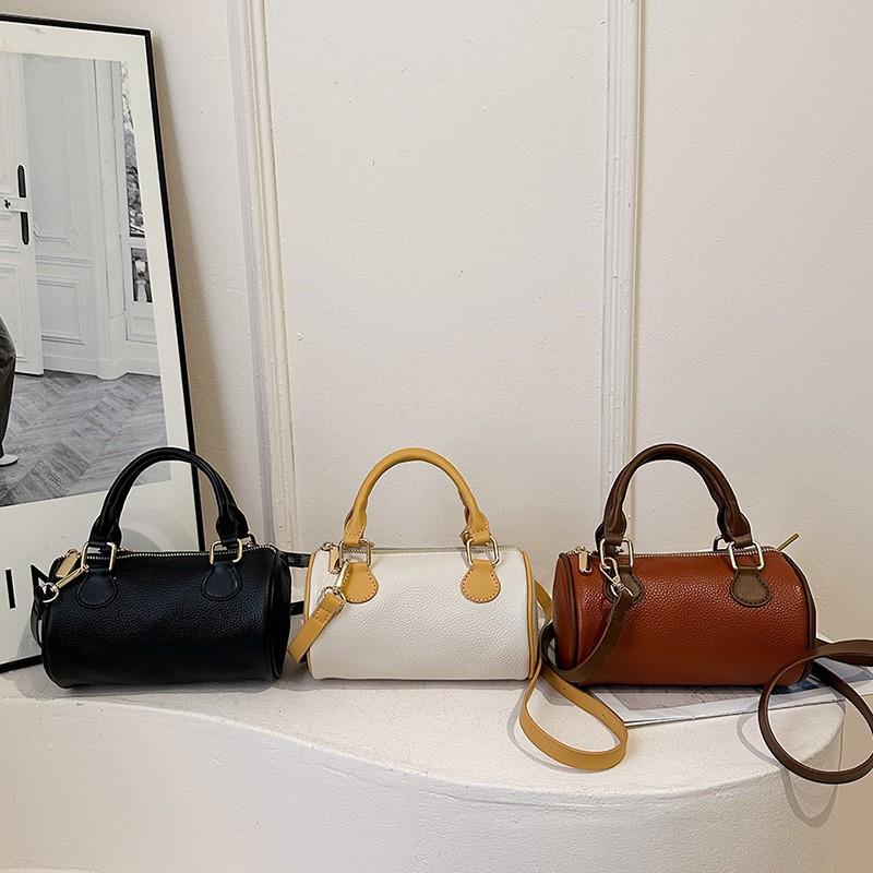 Кожаная сумка Boston, первый слой из коровьей кожи, модная сумка-цилиндр, практичная сумка-мессенджер