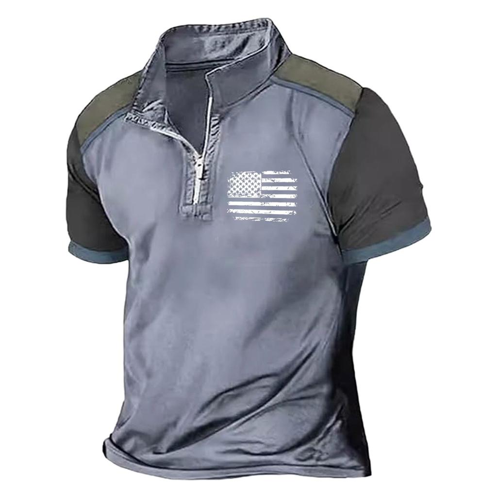 Летняя новинка для мужчин, повседневная рубашка с воротником-стойкой и короткими рукавами, подходящая по цвету, с полумолнией