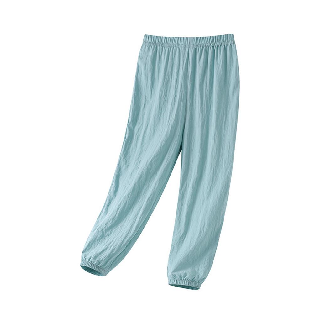 Детские летние свободные брюки от комаров из ледяного шелка для отдыха для детей старшего возраста, прохладные на ощупь, с завязками на щиколотках, тонкие
