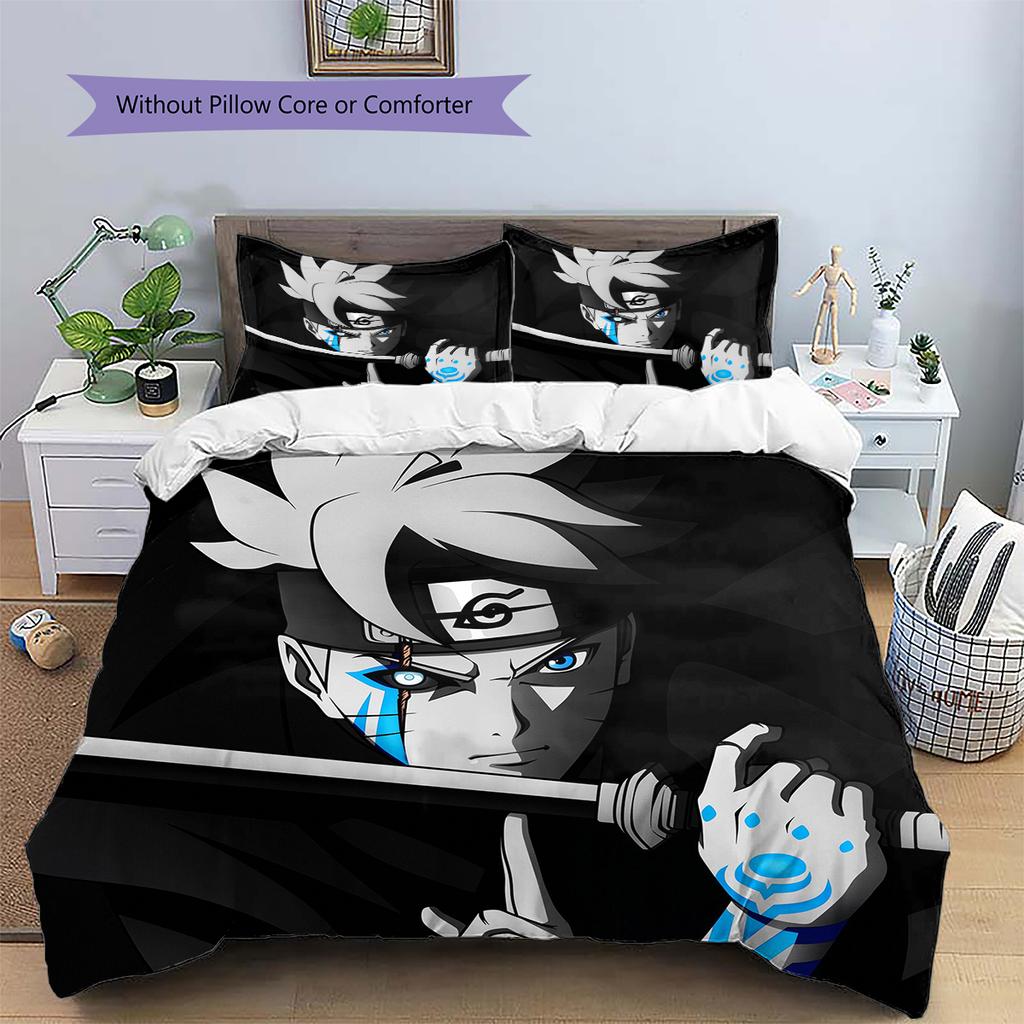 Постельное белье с узором из аниме Наруто, Домашний декор, Подарок на день рождения (1 пододеяльник + 2 наволочки, без наполнителя)