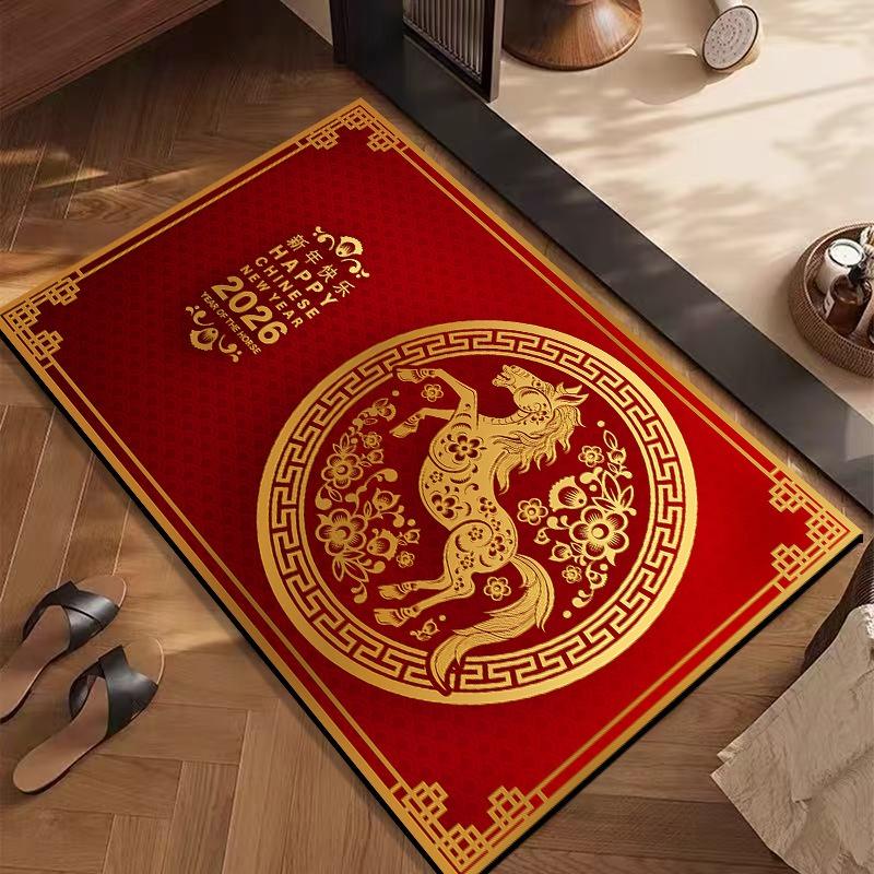 Праздничный ковер в китайском стиле 2026 для гостиной, диван, спальня, кабинет, ванная комната, кухня, придверный коврик, нескользящий, декор лошади