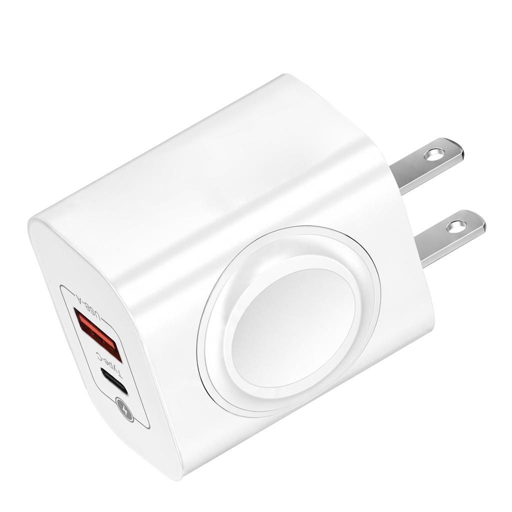 Беспроводное зарядное устройство 3-в-1 PD 11 Вт, двойной порт USB-C USB-A, быстрая зарядка, настенный адаптер, портативное зарядное устройство для iPhone Apple Watch, вилка EU/US
