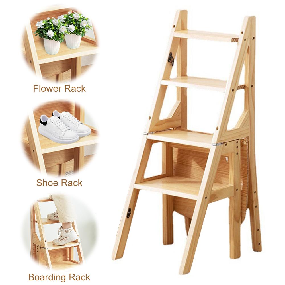 4-ярусная лестница-стул из массива дерева, многофункциональная складная стремянка, противоскользящая лестница для лазания, стул для помещений, гостиной, спальни