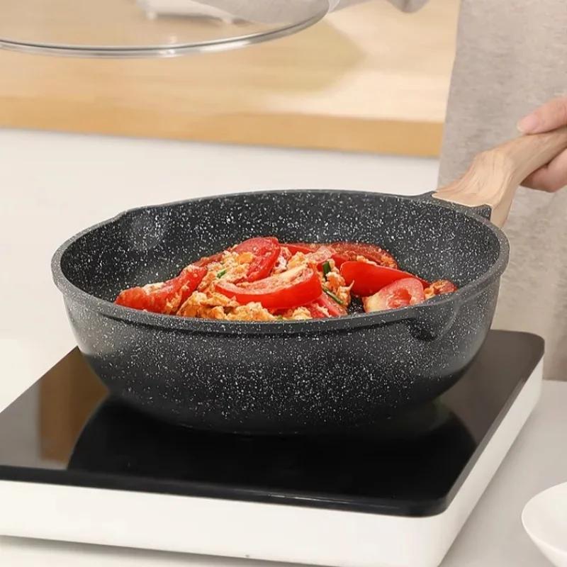 Сковорода с крышкой, антипригарная сковорода для омлета, сотейник с деревянной ручкой, для общего пользования, для газовой и индукционной плиты, кухонный аксессуар