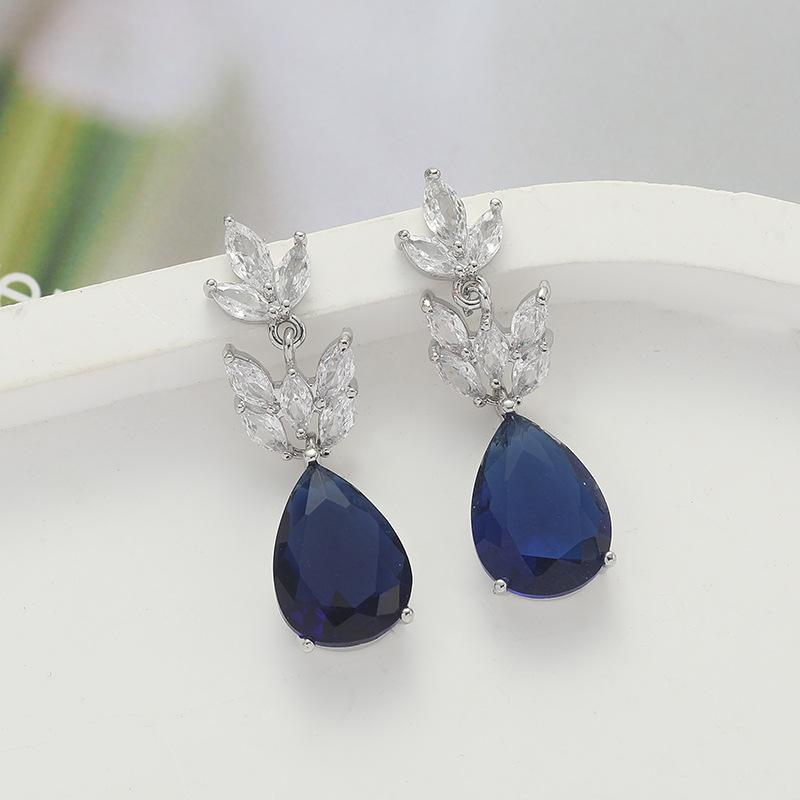 Flower Electroplated Water Droplets Small Fresh Horse Eye Zircon Earrings Silver Needle Light Luxury Bridal Stud Earrings Earrings Women Shine