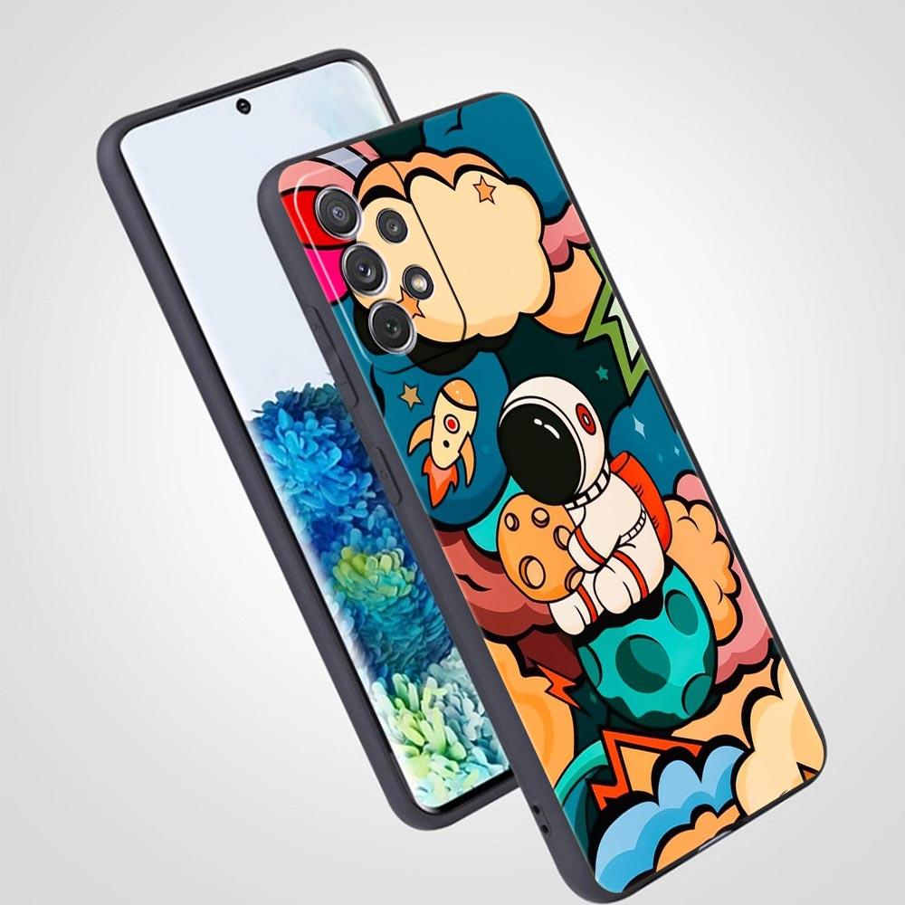 Cartoon Cute Cosmonaut Phone Case for Samsung Galaxy A55 A35 A17 A07 A15 A13 A25 A51 A71 A72 A73 A32 A52 A52S A41 Soft TPU Shell
