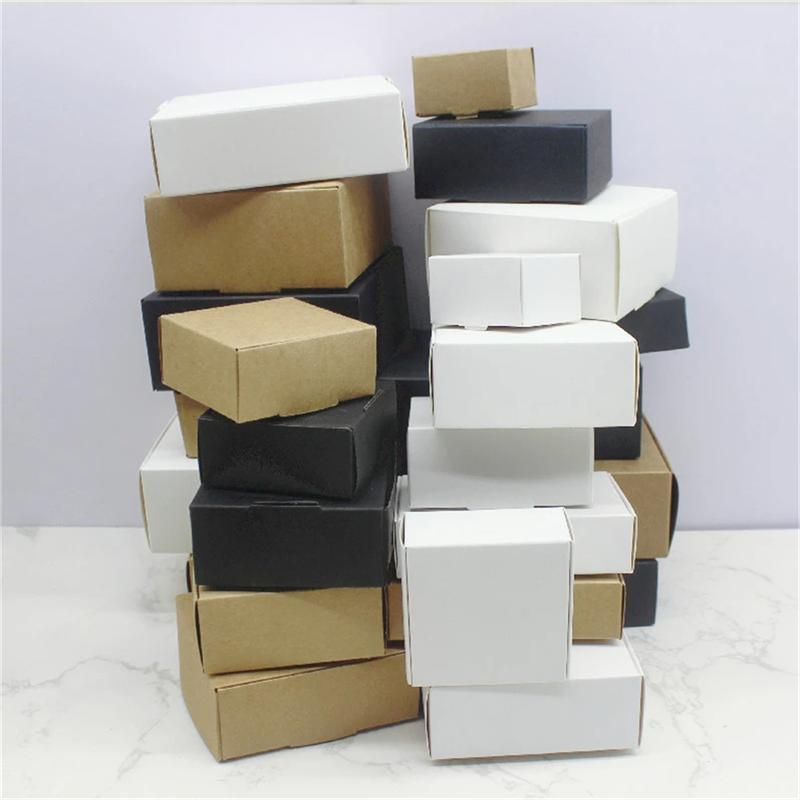 10 шт. подарочной упаковки ручной работы разных размеров, белая крафт-бумага, черная коробка, рождественская упаковка, упаковочная коробка