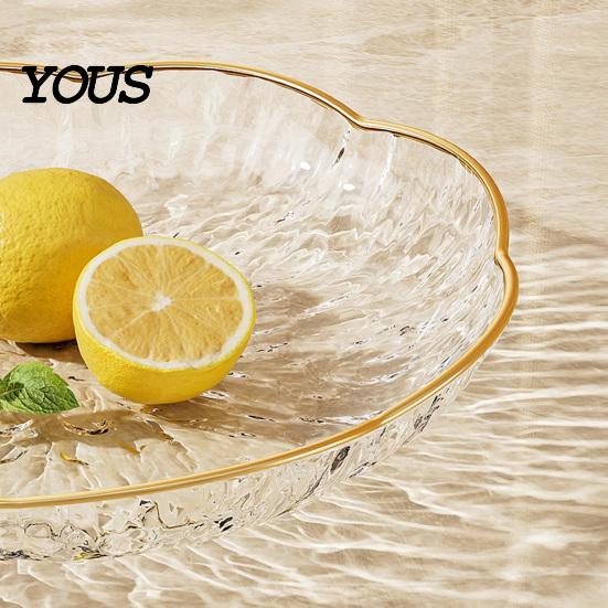 Прочная фруктовница, прозрачная пластиковая сервировочная миска, современная с золотым ободком, многоцелевая декоративная закусочница для столешницы, домашний декор, кухонный обеденный стол