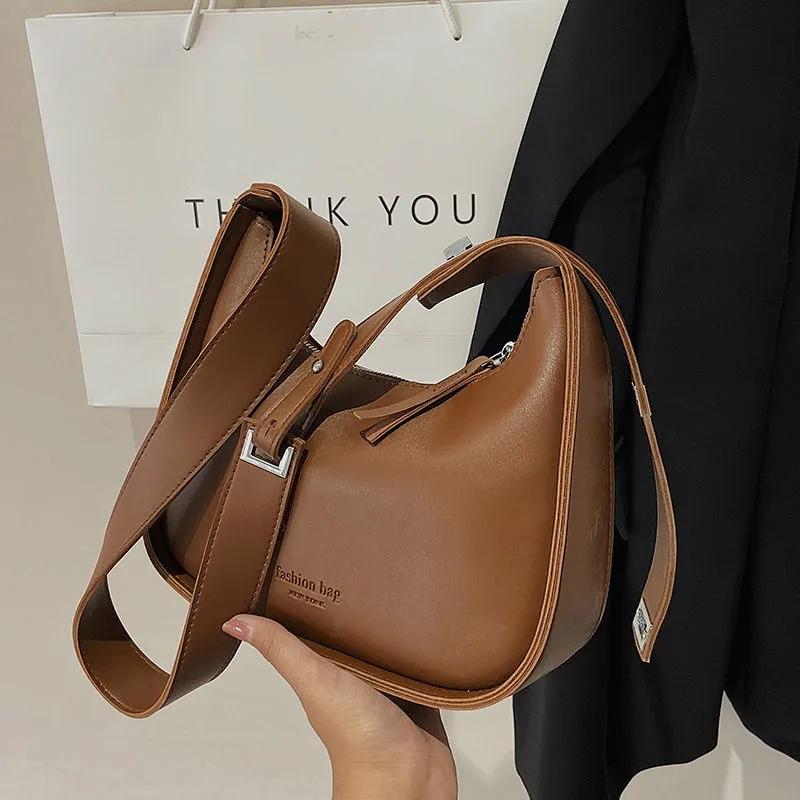 Yogodlns Винтажная однотонная сумка через плечо в форме полумесяца для женщин, новая сумка через плечо из мягкой кожи