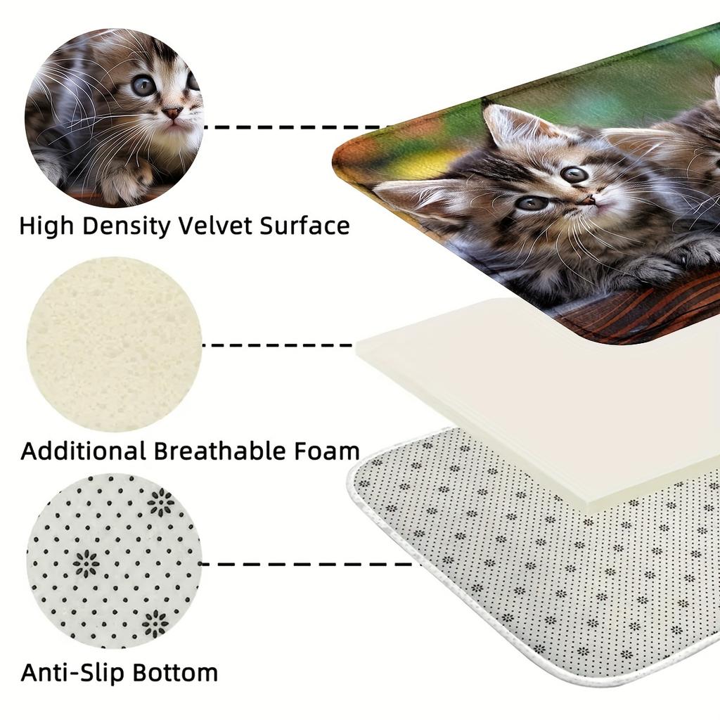 1Pcs Anti Fatigue Kitchen Rugs, Cute Cat Print Waterproof Non-Slip Thick Cushioned Kitchen Mat Heavy Duty Comfort Standing Mat for Kitchen