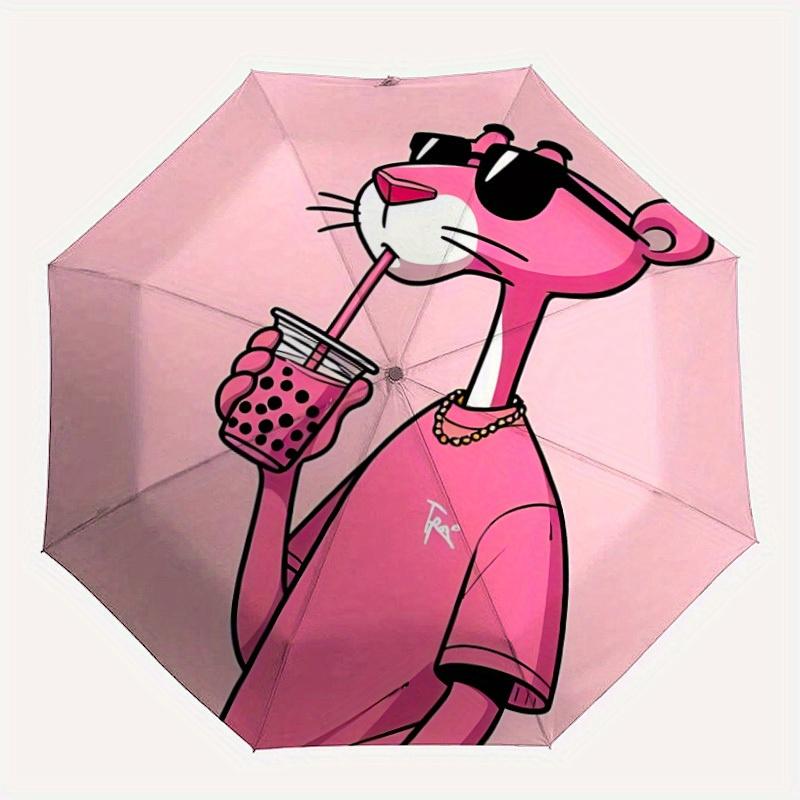 Зонт Pink Panther Bubble Tea с автоматическим открыванием/закрыванием, компактный дорожный зонт, 8 ребер, прочная конструкция, идеальный подарок, 184