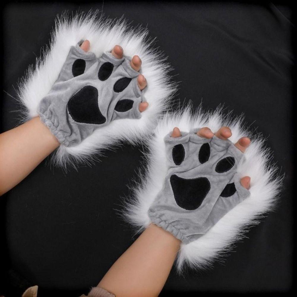Half Finger Bear Paw Gloves Polyester Cat Paw Mittens Halloween Gloves Cosplay