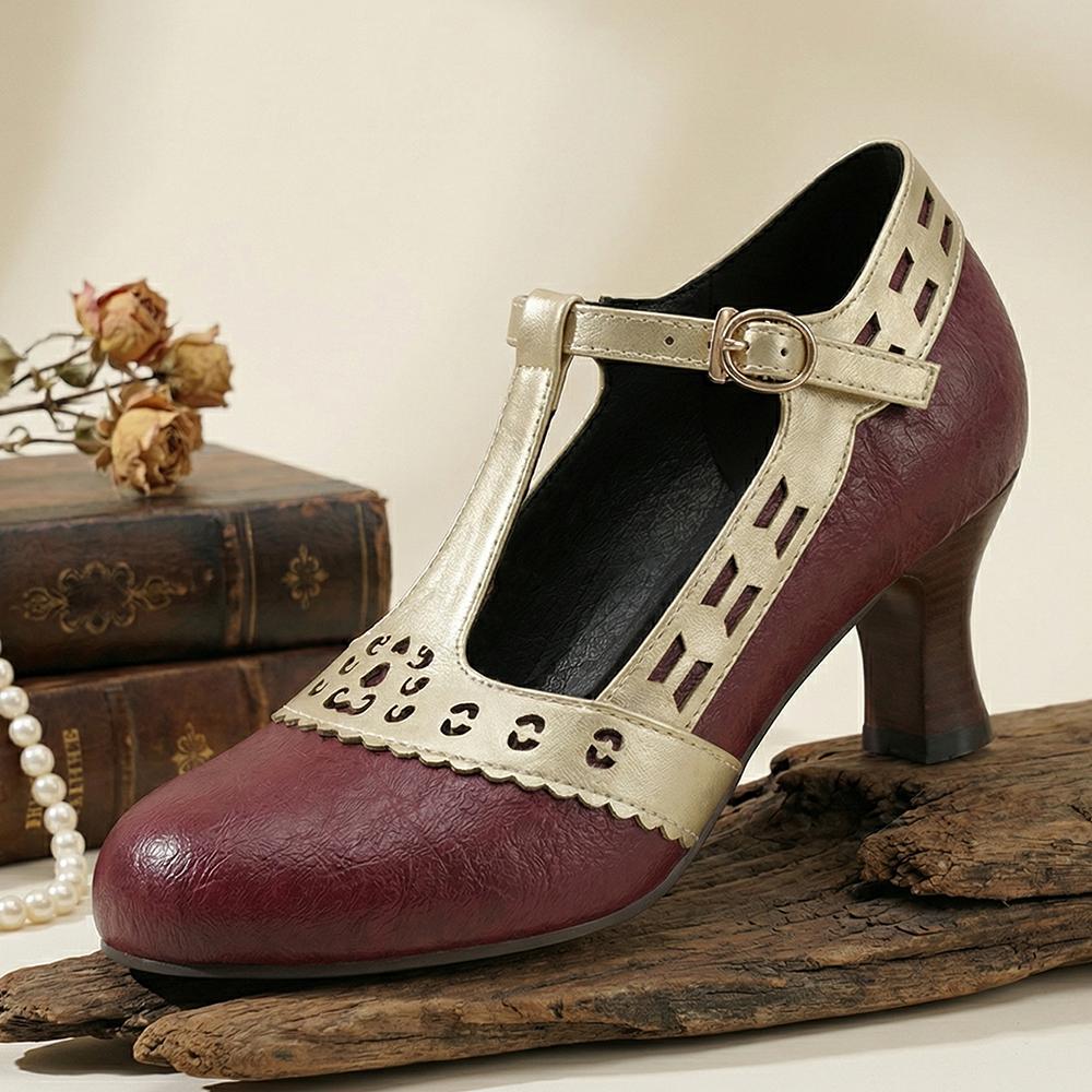 Женские Туфли-лодочки на ремешке-Т Киттен Хиллс Вырезанные из ПУ Обувь Маленькие Большие Размеры 32 50