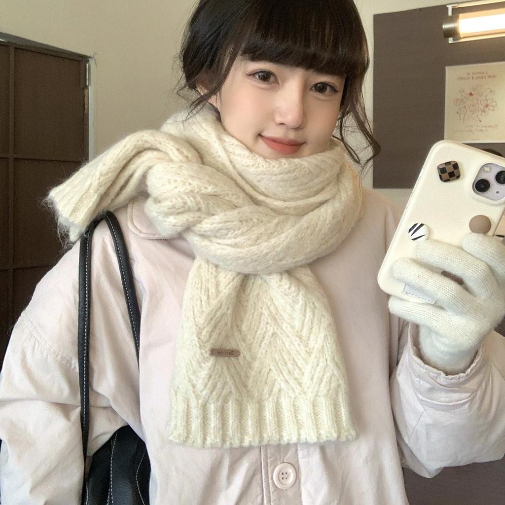 New Korean Versatile Knitted Scarf for Women Girls Winter Thicken Warm Color Scarf Simple Soft Warm Lazy Style Elegant Scarf
