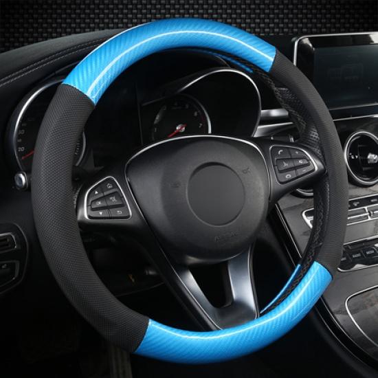 Чехол на руль автомобиля DERMAY, углеродное волокно + массажная искусственная кожа для рулевого колеса диаметром 37-38 см, нескользящий, бесплатный