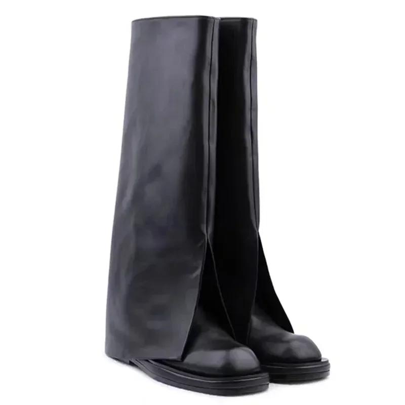 Мода 2024 года, модный бренд, классные высокие сапоги до колена, отличное качество, удобные для ходьбы, винтажные черные туфли без застежек, женские сапоги-брюки для женщин