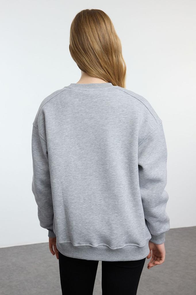 Женская модная стильная толстовка с красным слоганом и вышитым узором оверсайз, толстая внутри флисовая вязаная толстовка