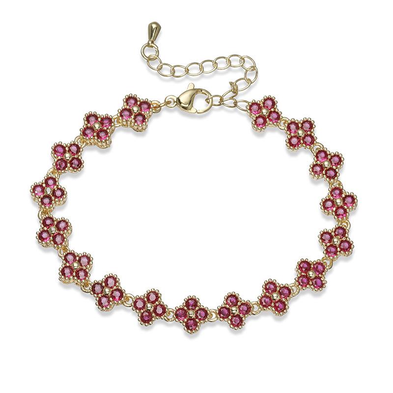 Elegant Light Luxury Women's Gold Plated Copper Bracelet Zircon Four-leaf Clover Necklace Flower Jewelry Set