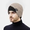 Winter Color Matching Wool Warm Thick Knitted Hat Men's Outdoor Riding Cold-Proof Ear Protection Wool Hat Two-Piece Set