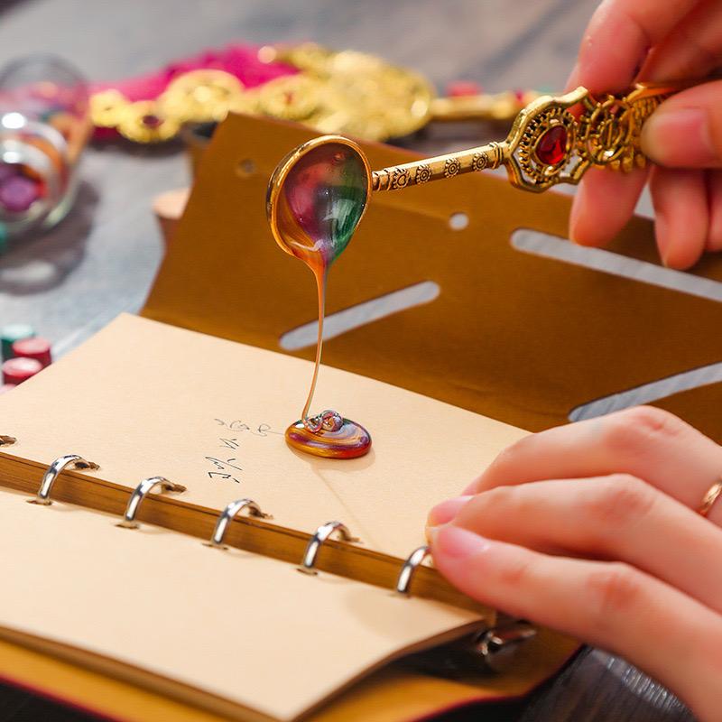 Quill Pen Ink Set, Calligraphy Feather Fountain Pen, Vintage Signature Pen with Replaceable Nibs/Ink Cartridges, Pen Holder, Seal, Bookmark