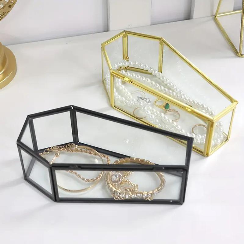 Gothic Coffin Glass Jewelry Box Vintage Display Case Halloween Storage Keepsake Box With Hinged Lid Candy Tray Multifunctional