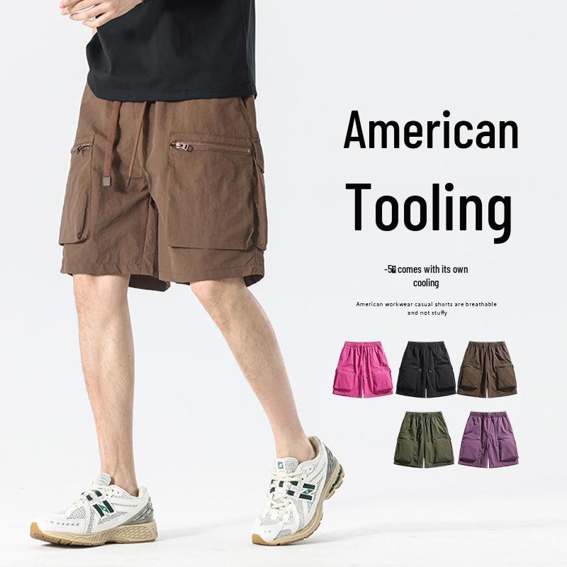 Men's Trendy Summer Loose Straight Cargo Shorts - Nylon Ice Silk, Mid-Length, Casual Fit
